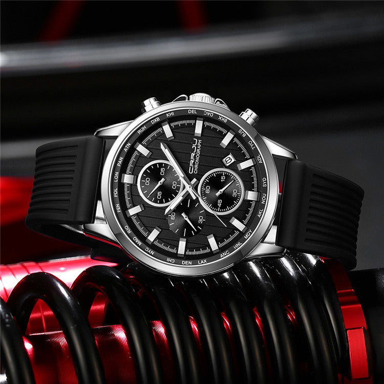 Bracelet en silicone pour homme Bracelet en acier à six broches Business Casual Watch