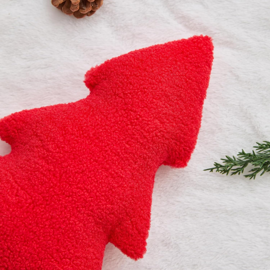 Oreillers de Noël Ensemble de 2 sapins de Noël rouges en forme d'oreiller en peluche douce