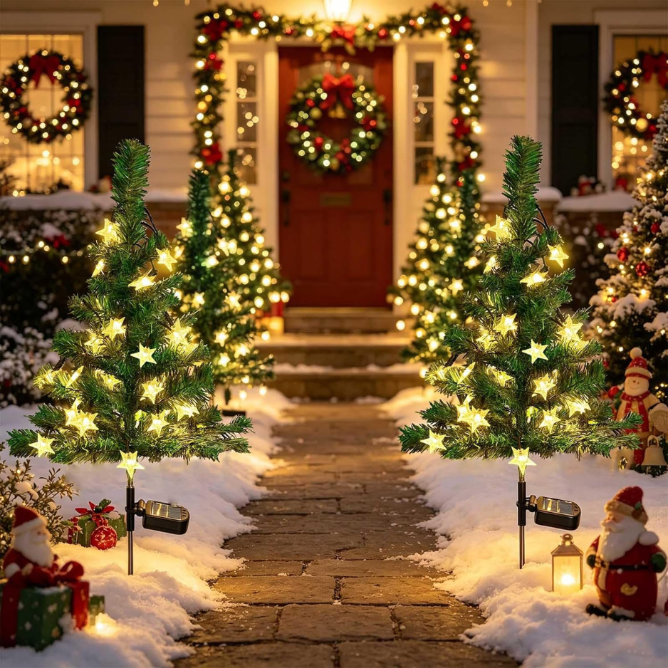 2-Pack Solar Christmas Tree Stake Garden Lumières
