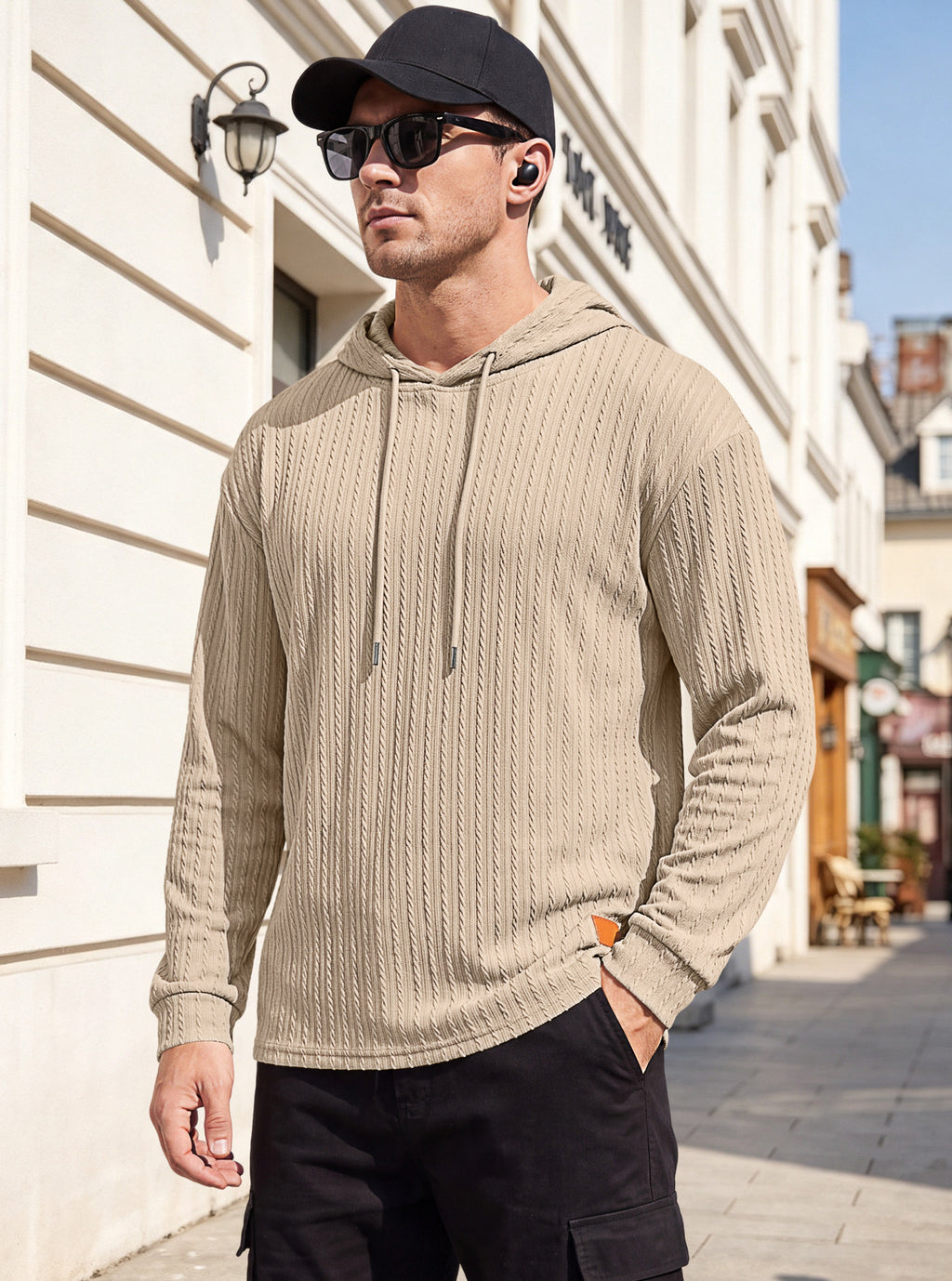 Hommes Jacquard demi-zip Hoodie Pullover tricot