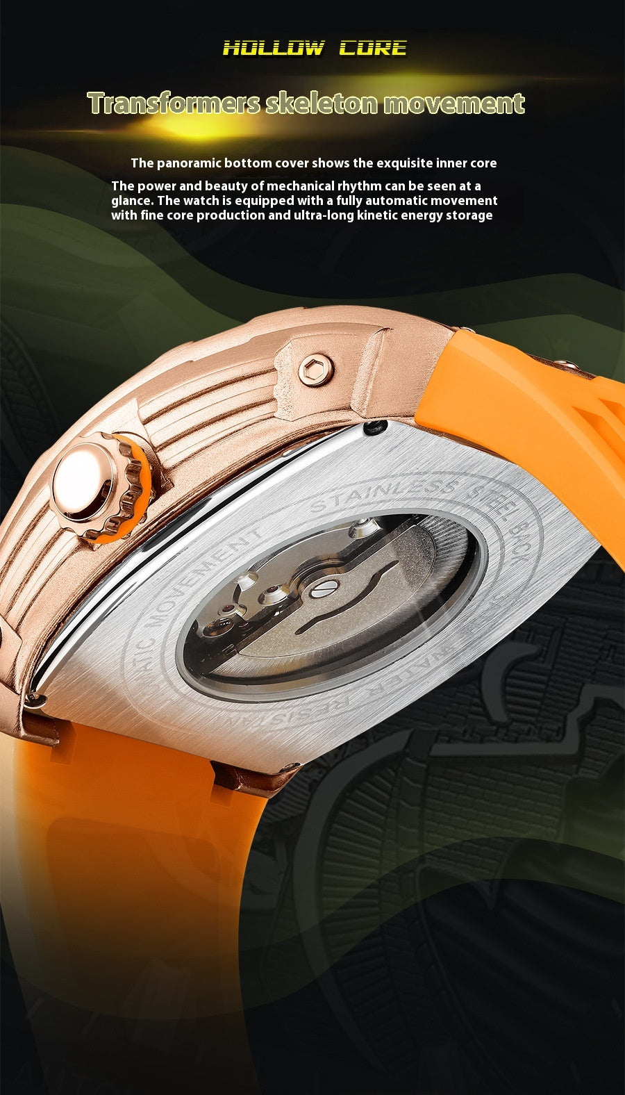 Montre automatique Hollow Homme Montre mécanique étanche lumineuse