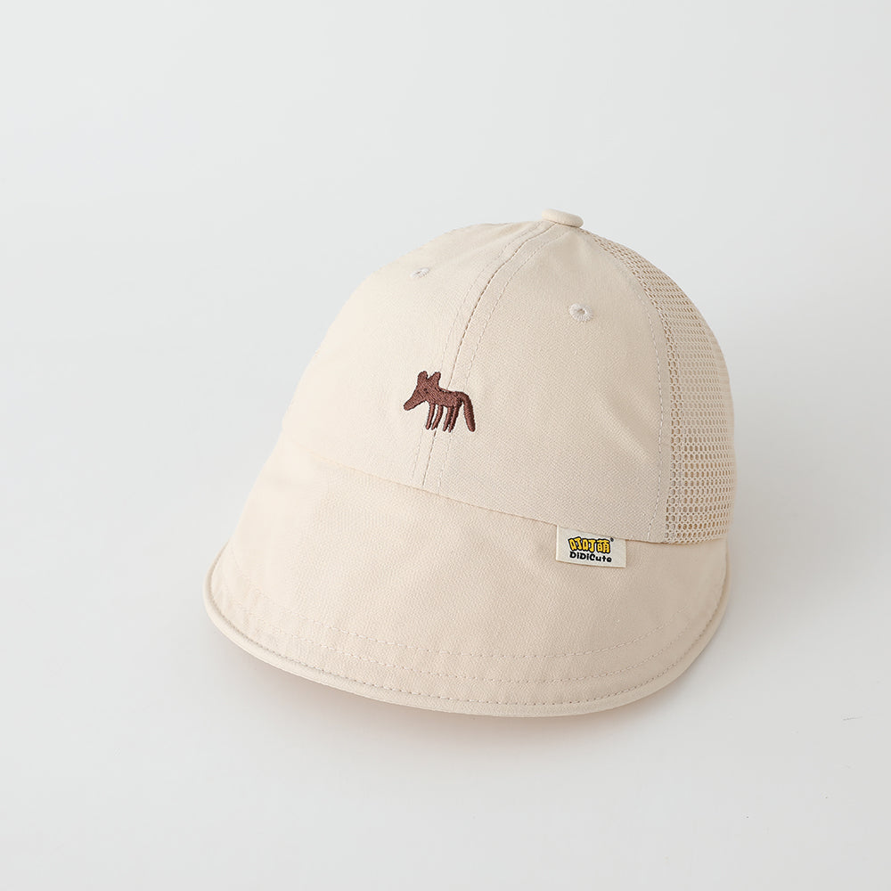 Été Garçons et filles Beige Cartoon animal brodé Mesh chapeau de soleil pour les enfants