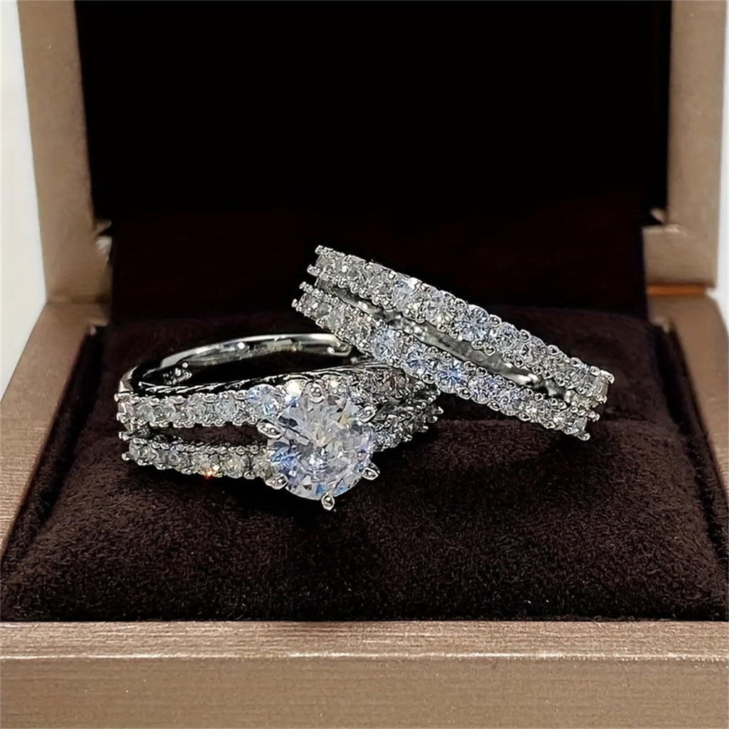 Style Hollow Double-Layer Zircon bague de fiançailles pour les femmes