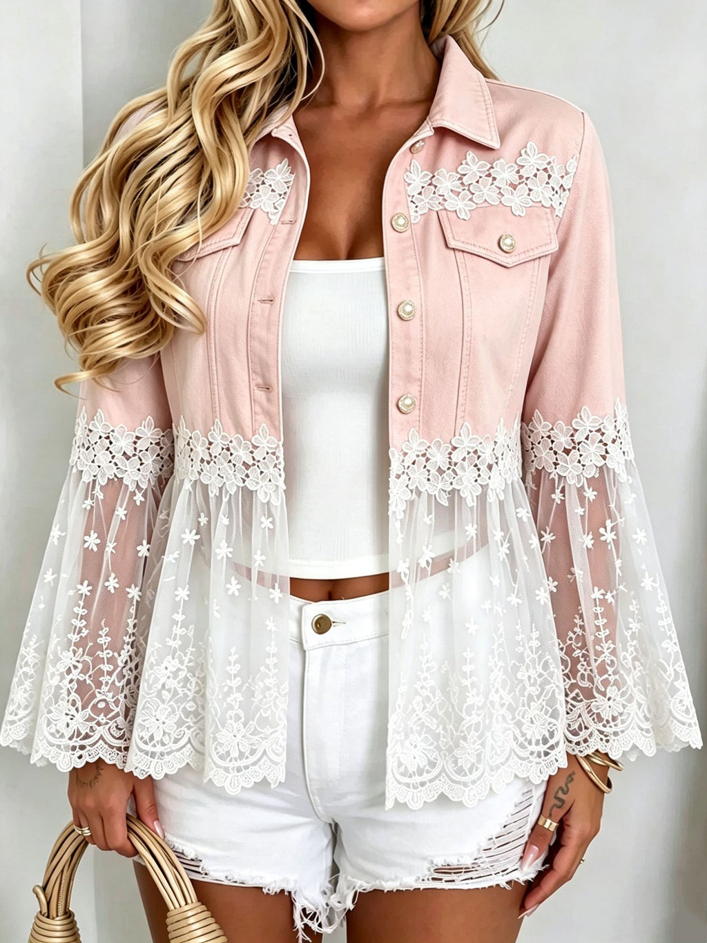 Veste en Denim en dentelle et en mailles