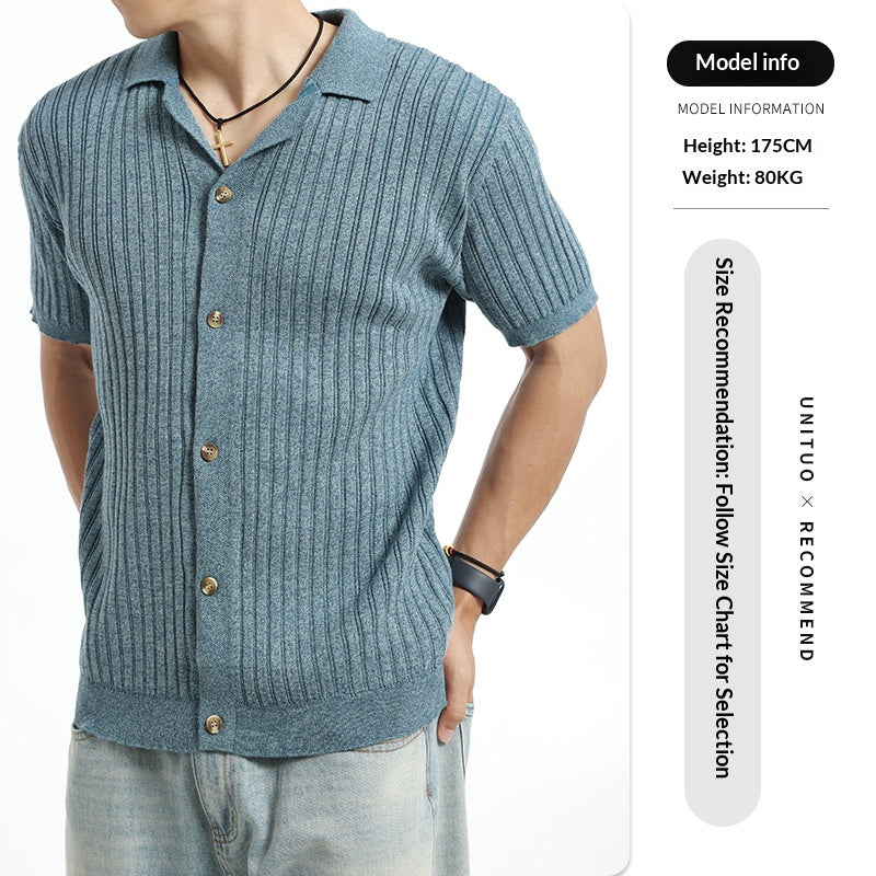 Vieux style d'argent hommes Lapel Ice Silk POLO Knit Cardigan