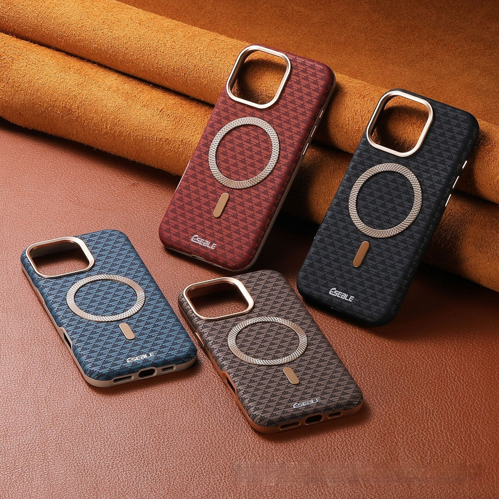 Triangle Shield Magnétique Suction Téléphone Case 15 Business All-inclusive Drop-resistant Leath