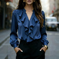Chemise en V-Neck satinée manches longues Elegant Top