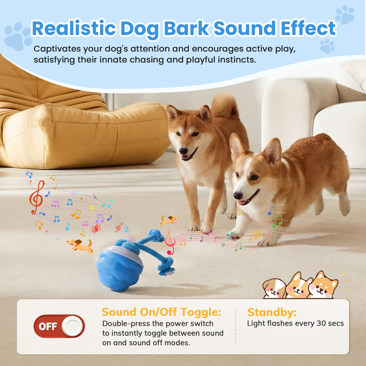 Jouets pour chiens, Jouets pour chiens interactifs, Balle pour chiens interactive automatique, 3 modes de mouvement activé D