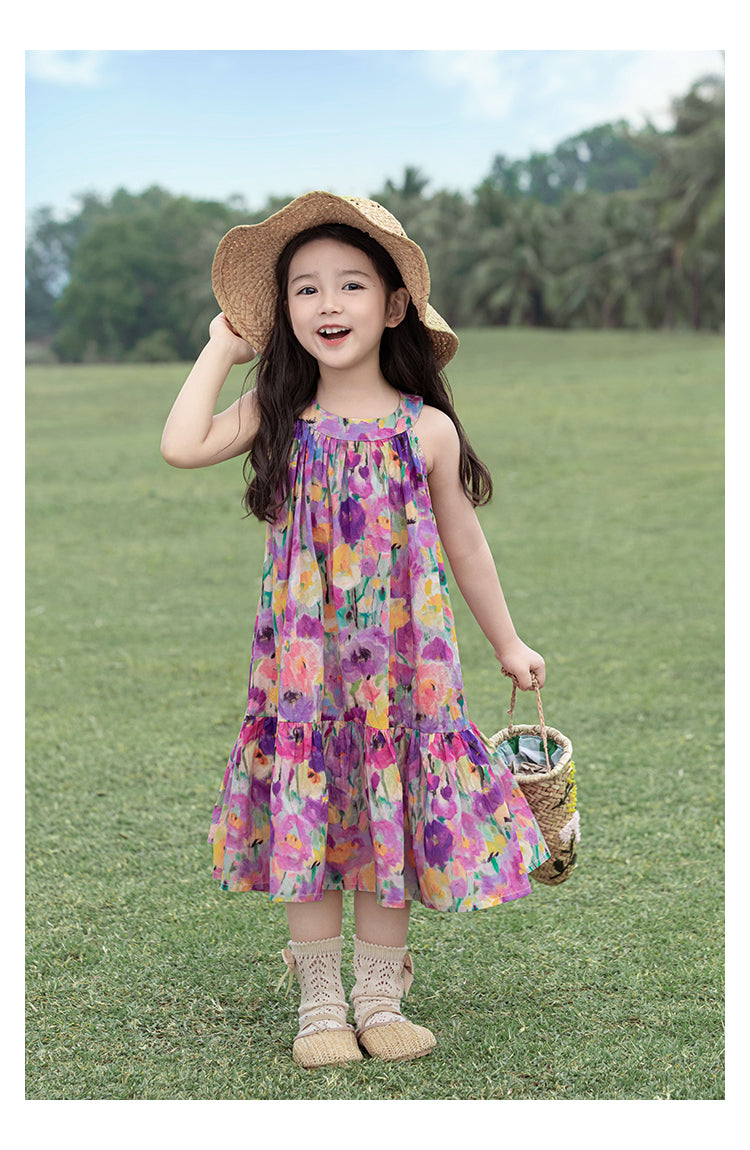Robe sans manches bébé fille Long coton motif floral