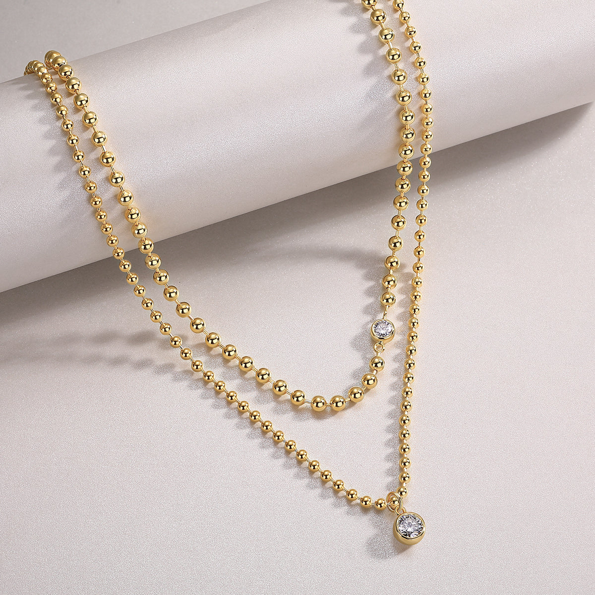 S925 Argent Sterling 1ct D Couleur VVS1 Moissanite Double couche Collier perlé 40cm 23,3g G