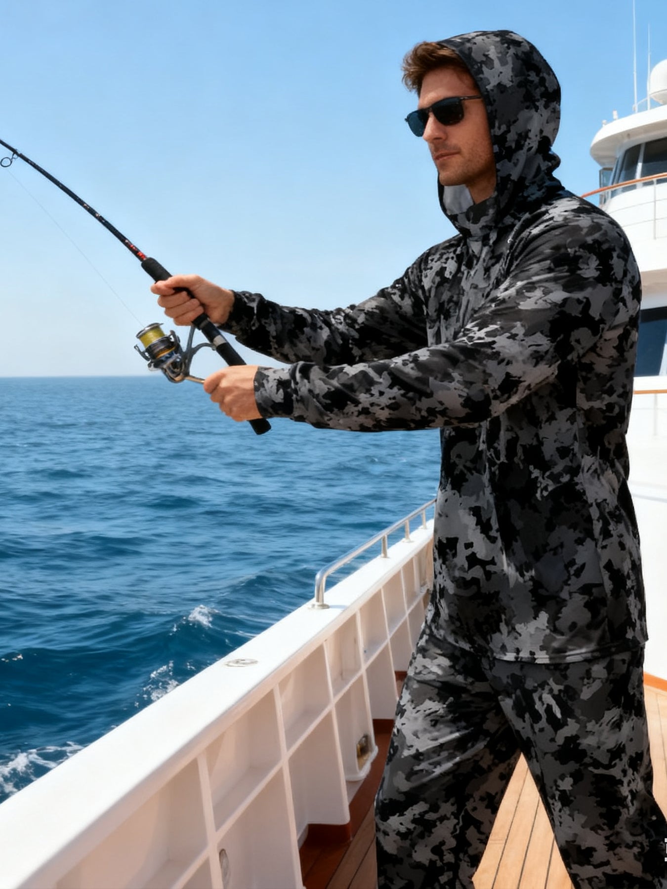 Pêche Hoodie UPF 50 anti UV voile chemise Surf couverture visage cou été hommes manches longues