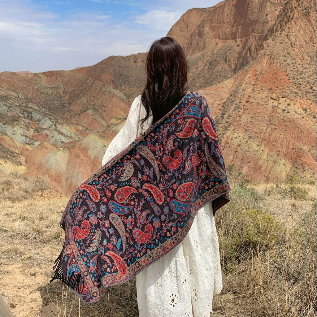 Vêtements de dessus de style ethnique Ankeila Red Faux-cashmere Climatiseur Châl Écharpe