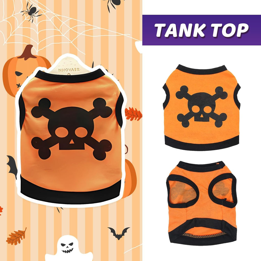 Chien Vest Crâne Bones Halloween Cosplay Dog Tank Top Couleur Blocage Stretch Cats Costumes
