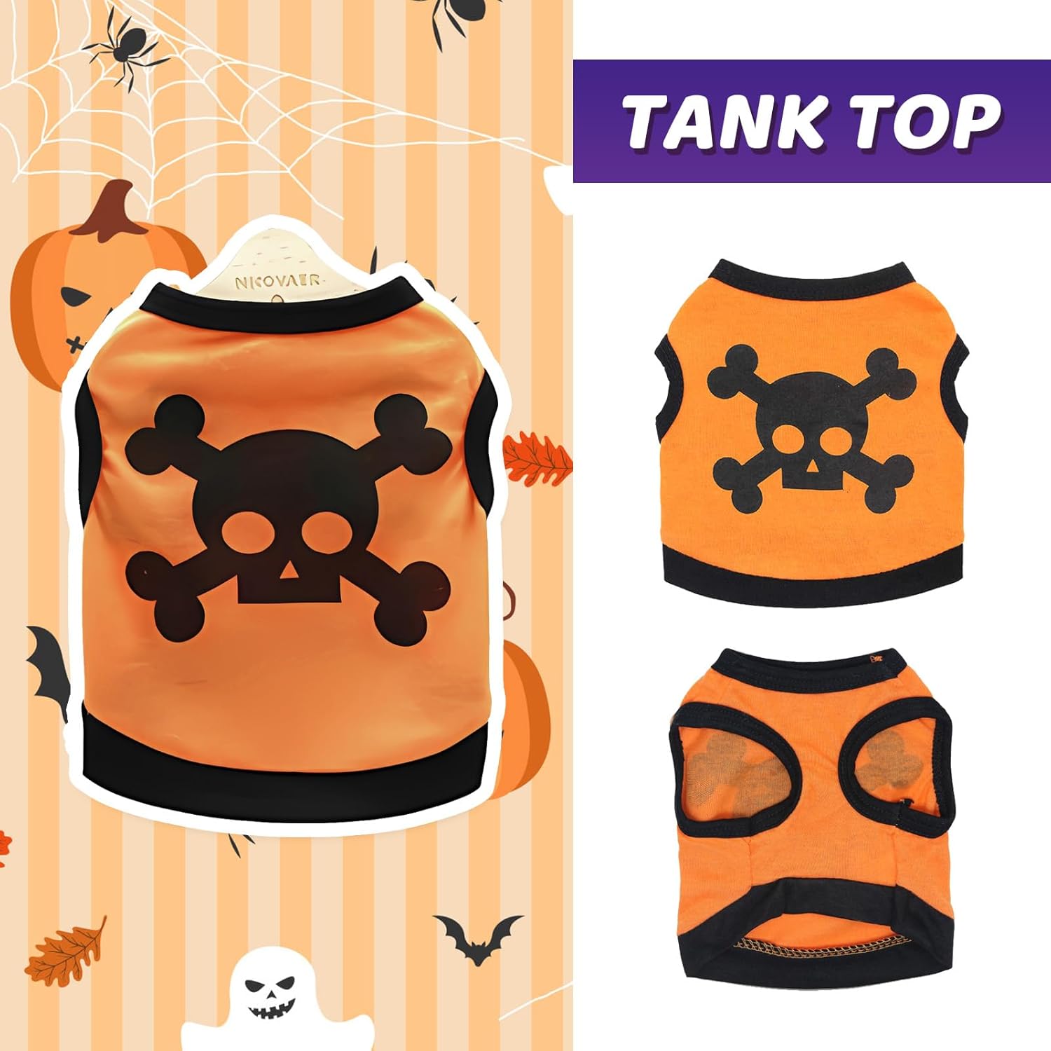 Chien Vest Crâne Bones Halloween Cosplay Dog Tank Top Couleur Blocage Stretch Cats Costumes