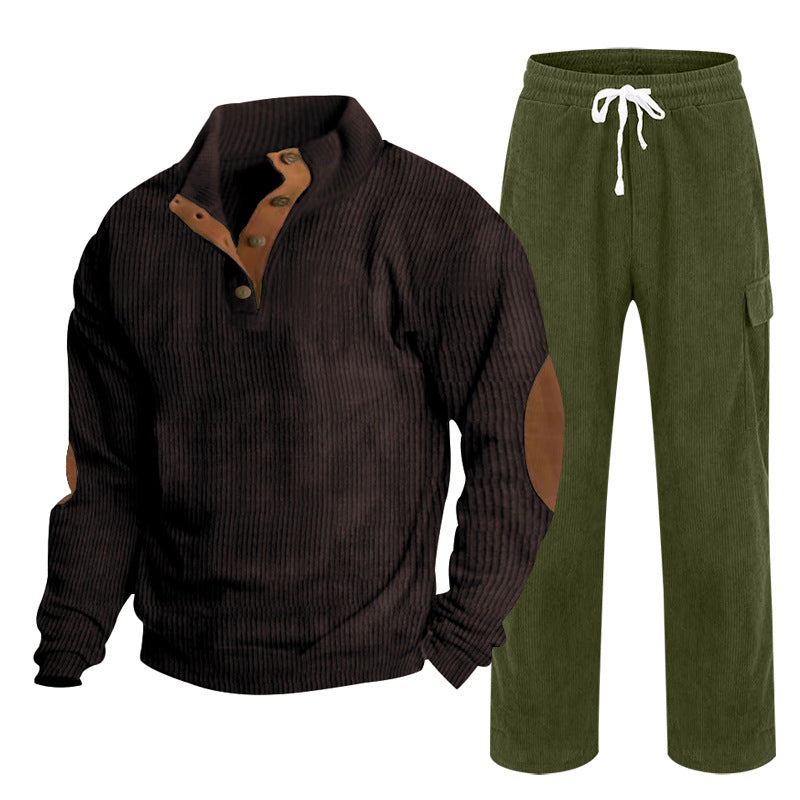 Hommes Corduroy Button-Down Henley Chemise et pantalons à queue droite