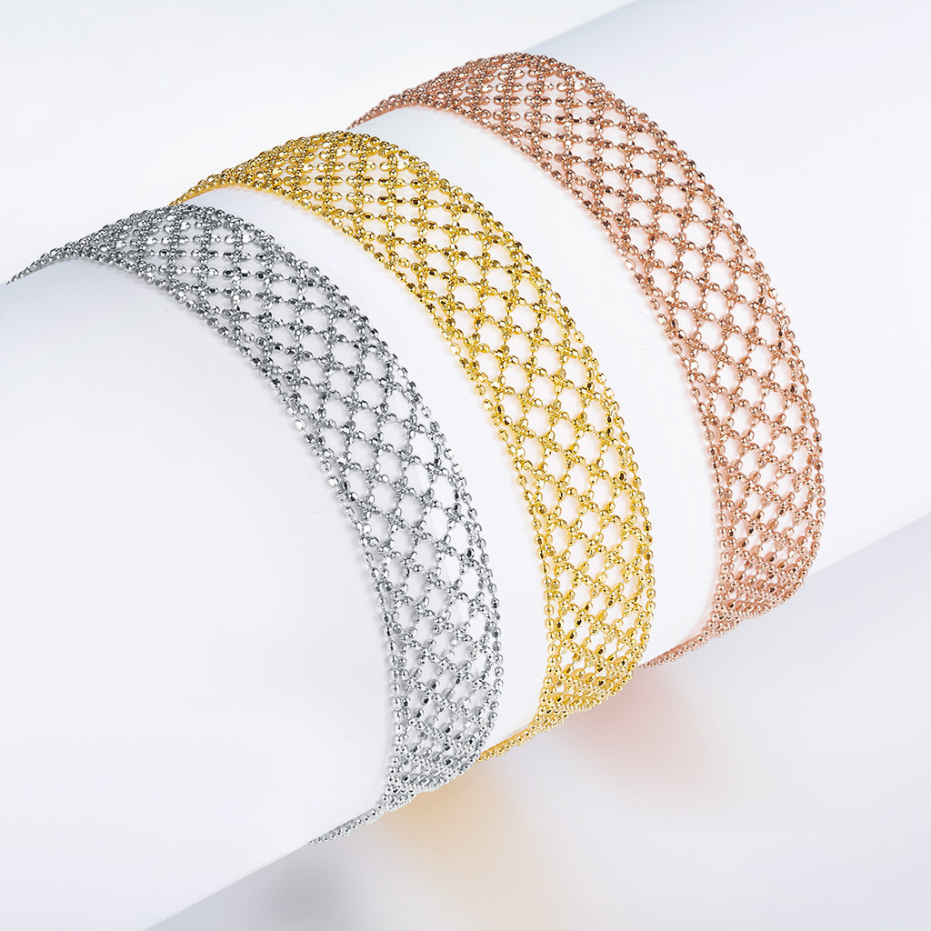 S925 Argent Sterling Hollow Mesh Bracelet pour femmes