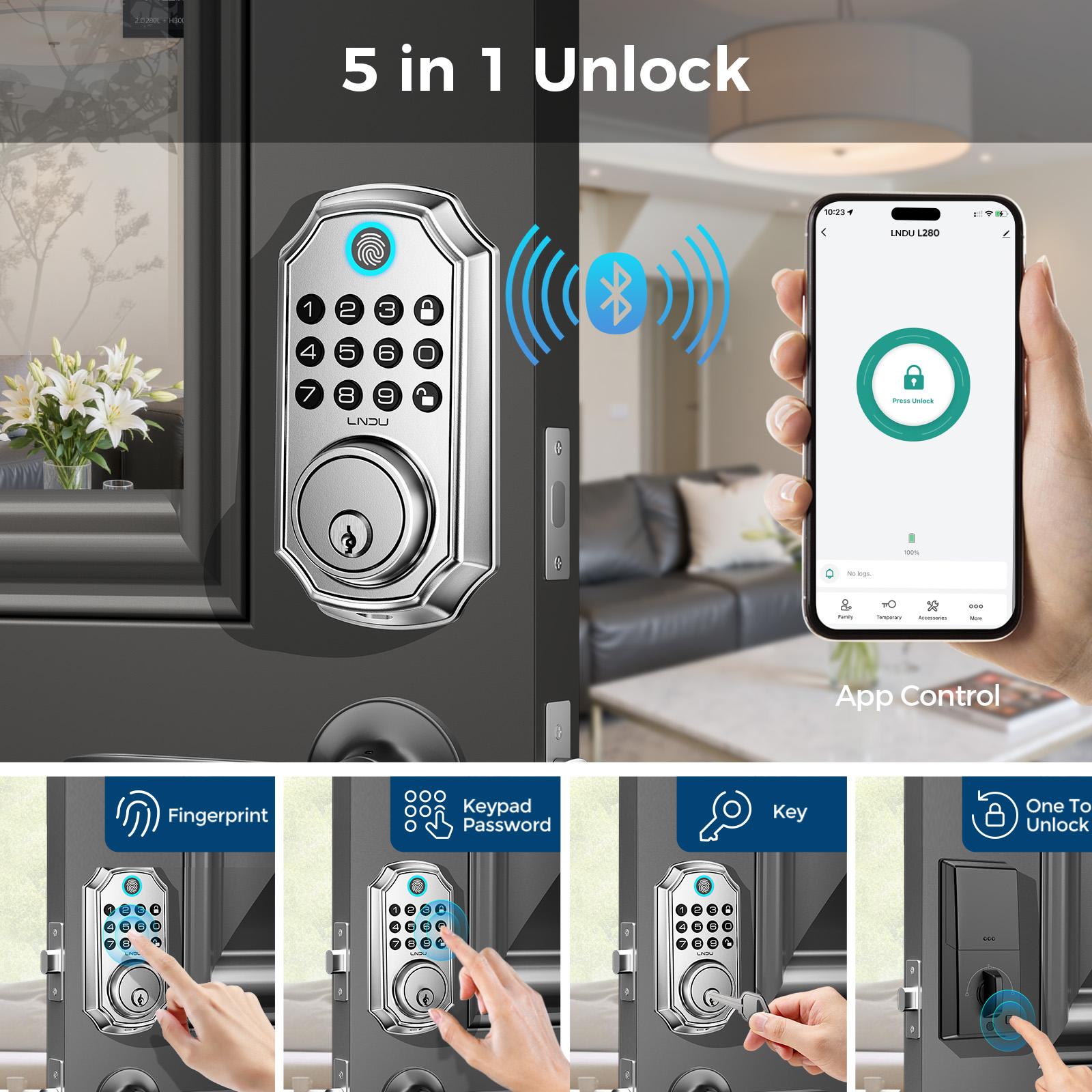 Verrouillage de porte d'entrée sans clé avec poignée de verrouillage avant contrôlé par l'application avec clavier automatique-Lo