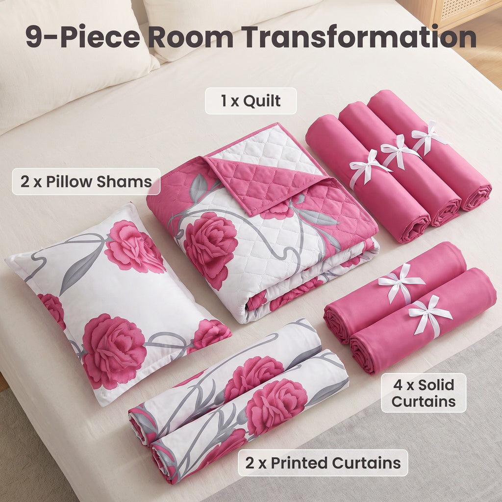 Couche de lit et rideau rose et rose blanc 9 pièces pour la Reine Et Roi