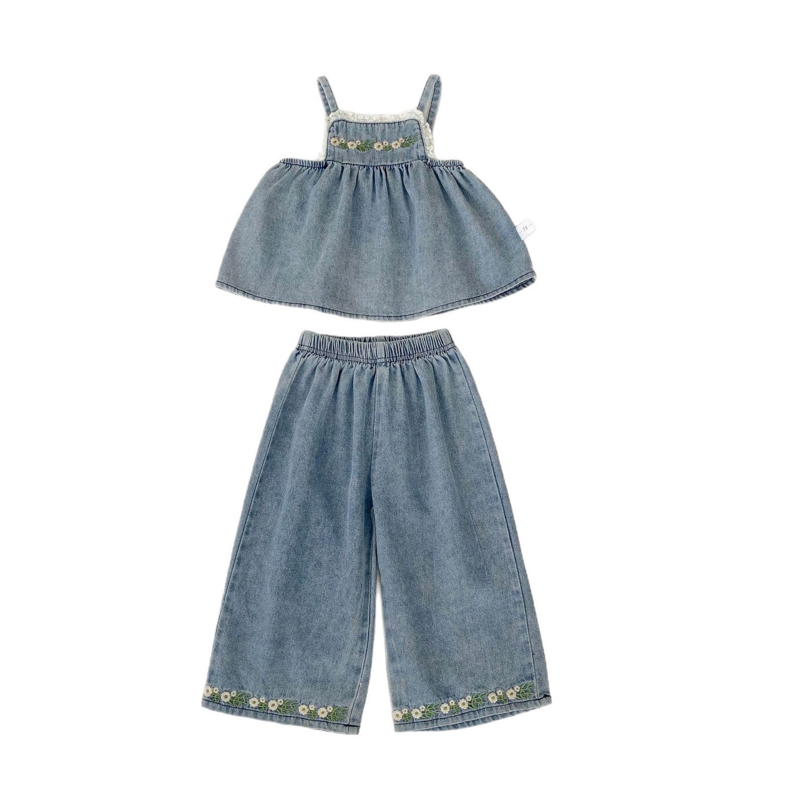 Camisole brodée et pantalons à large jambe Ensemble deux pièces pour filles