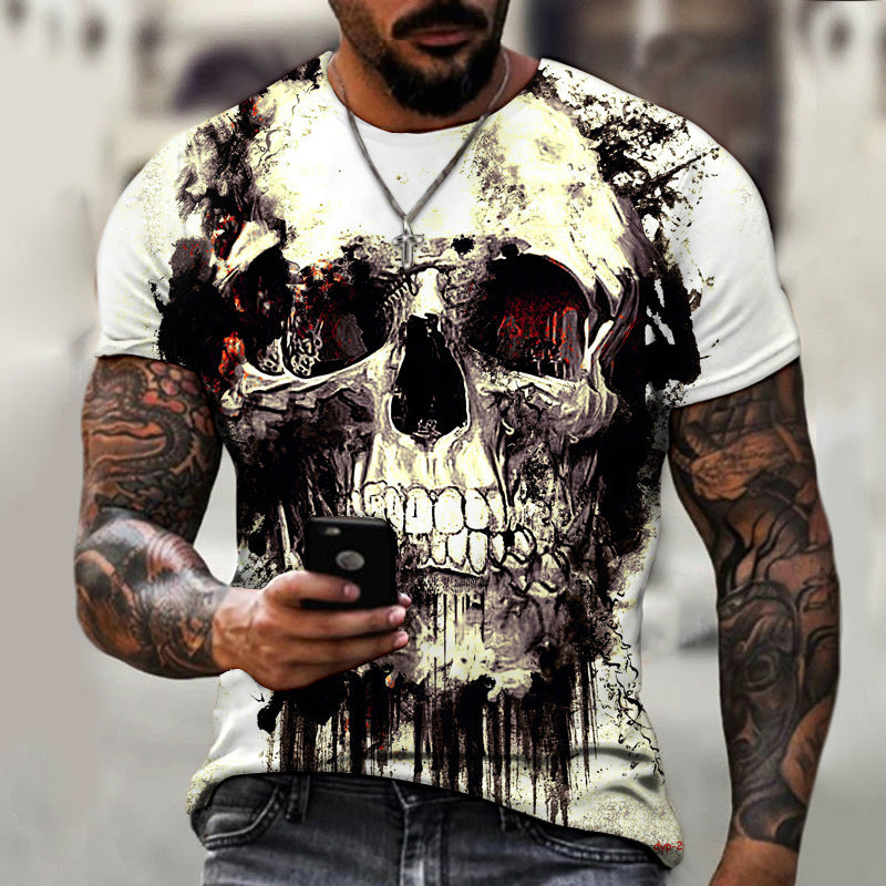 European and American Summer Dark Horror Skull T-shirt homme imprimé 3D manches courtes