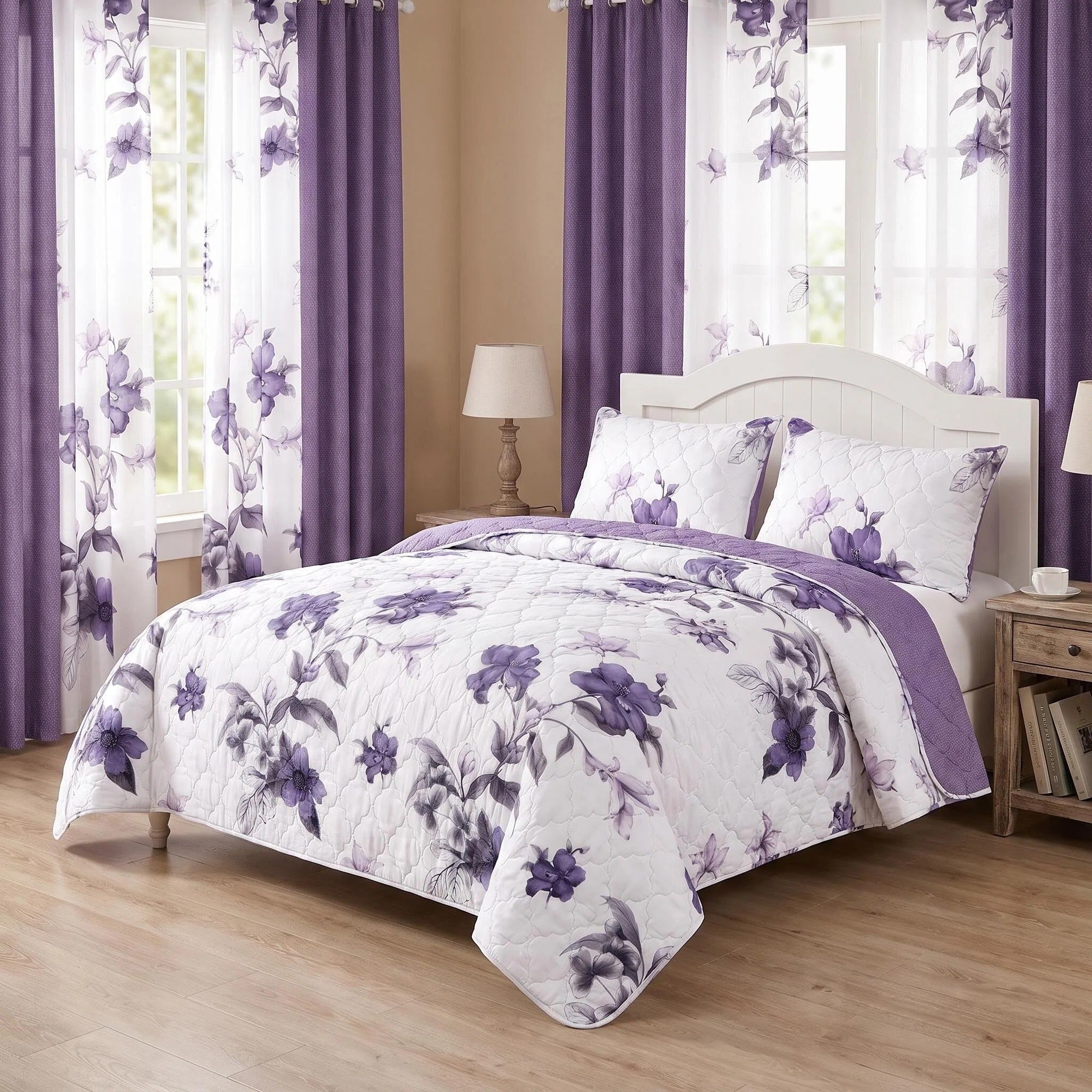 Couche de lit et rideau pour la fleur de 9 piece pour roi de Californie