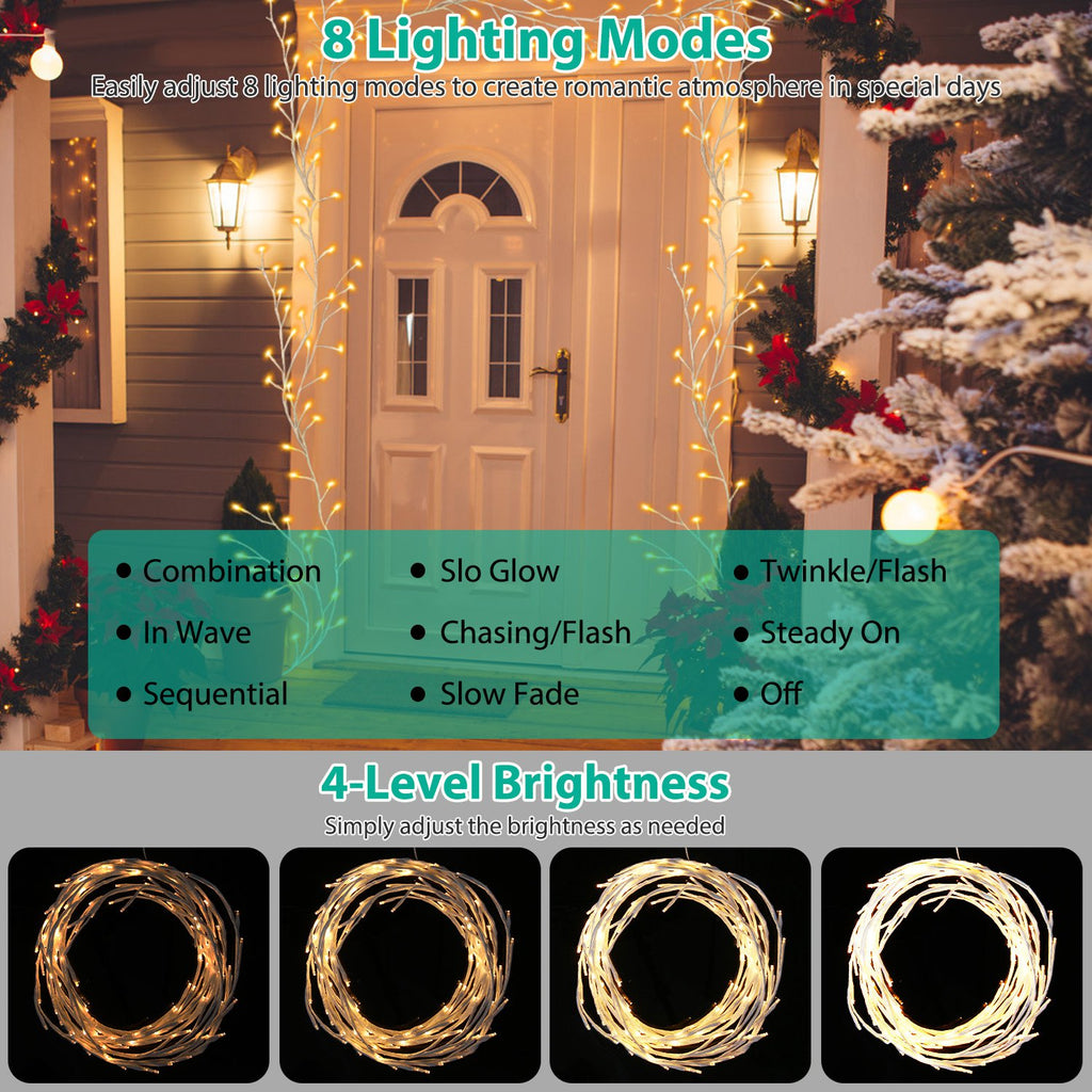 1Pc 7.87FT Éclairé Birch Garland Éclairé Vigne Lumière 144LED Birch Garland avec Lumières