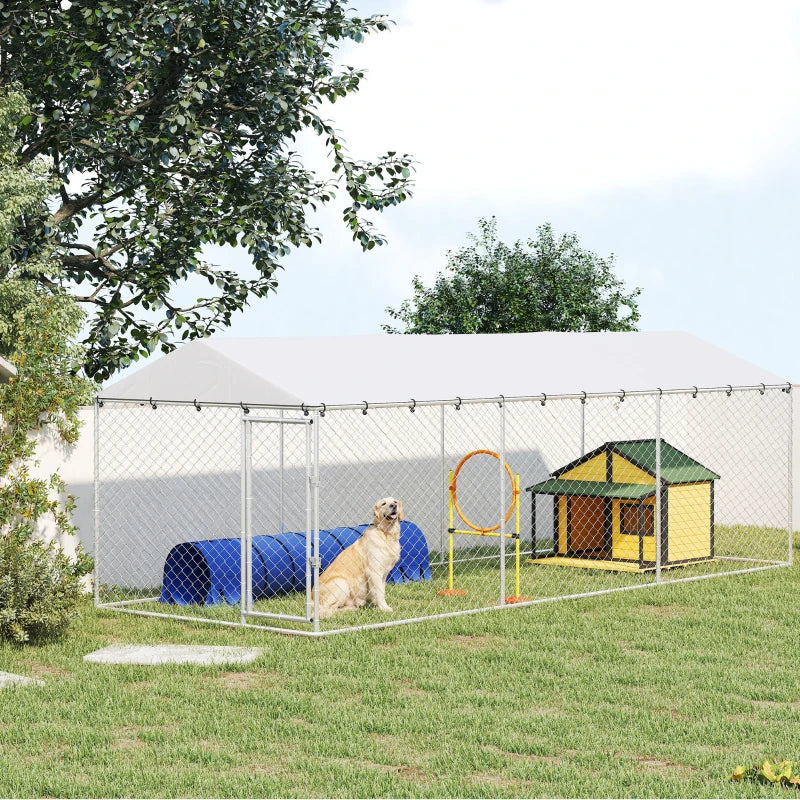 20' X 7.5' X 6.5' Outdoor Dog Kennel for Small Medium Large Dogs with Waterproof Cover