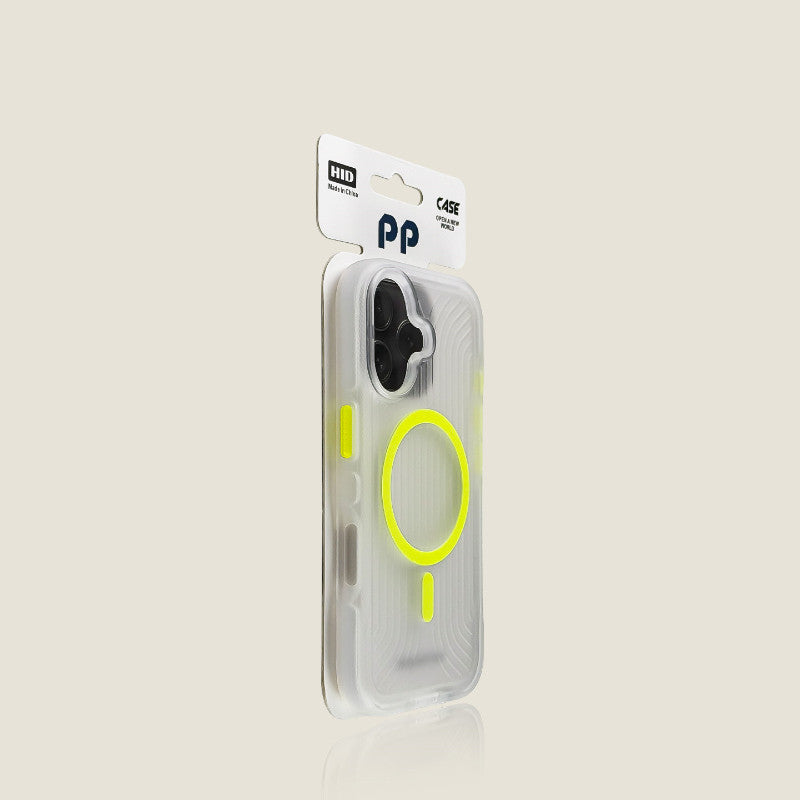 Cas de téléphone rayé noir mat avec fixation magnétique et lanyard intégré pour