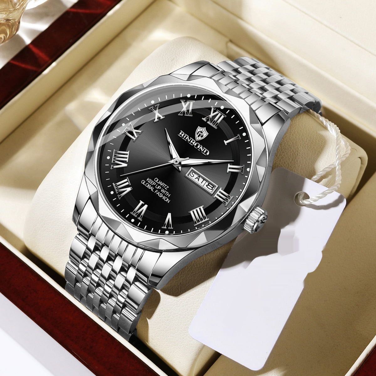 Men's Waterproof Quartz Watch with Dual Calendar Mode
