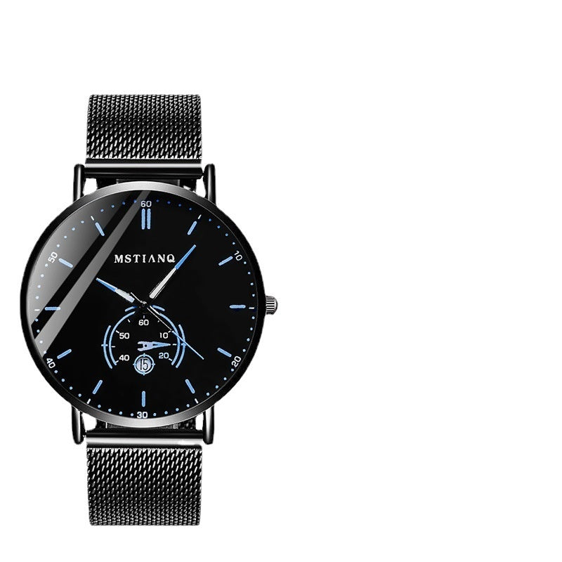 Trade Watch Stylish Black Technology Ceinture en acier raffiné calendrier casual coréen