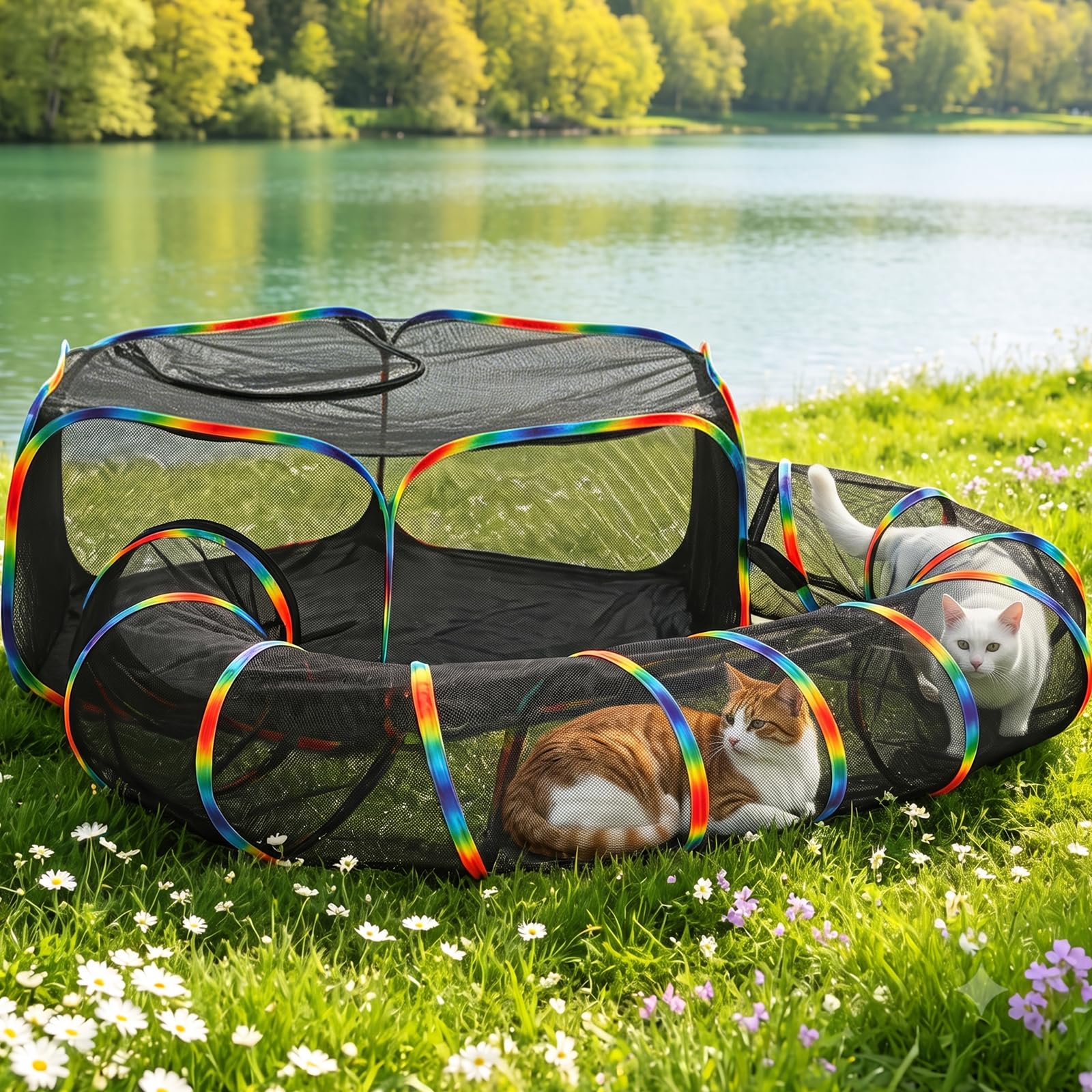 Tunnel Cat extérieur Catio portable 2 En 1 Tente Cat & Jouer Tunnel Grand Collapsible Cat Incl