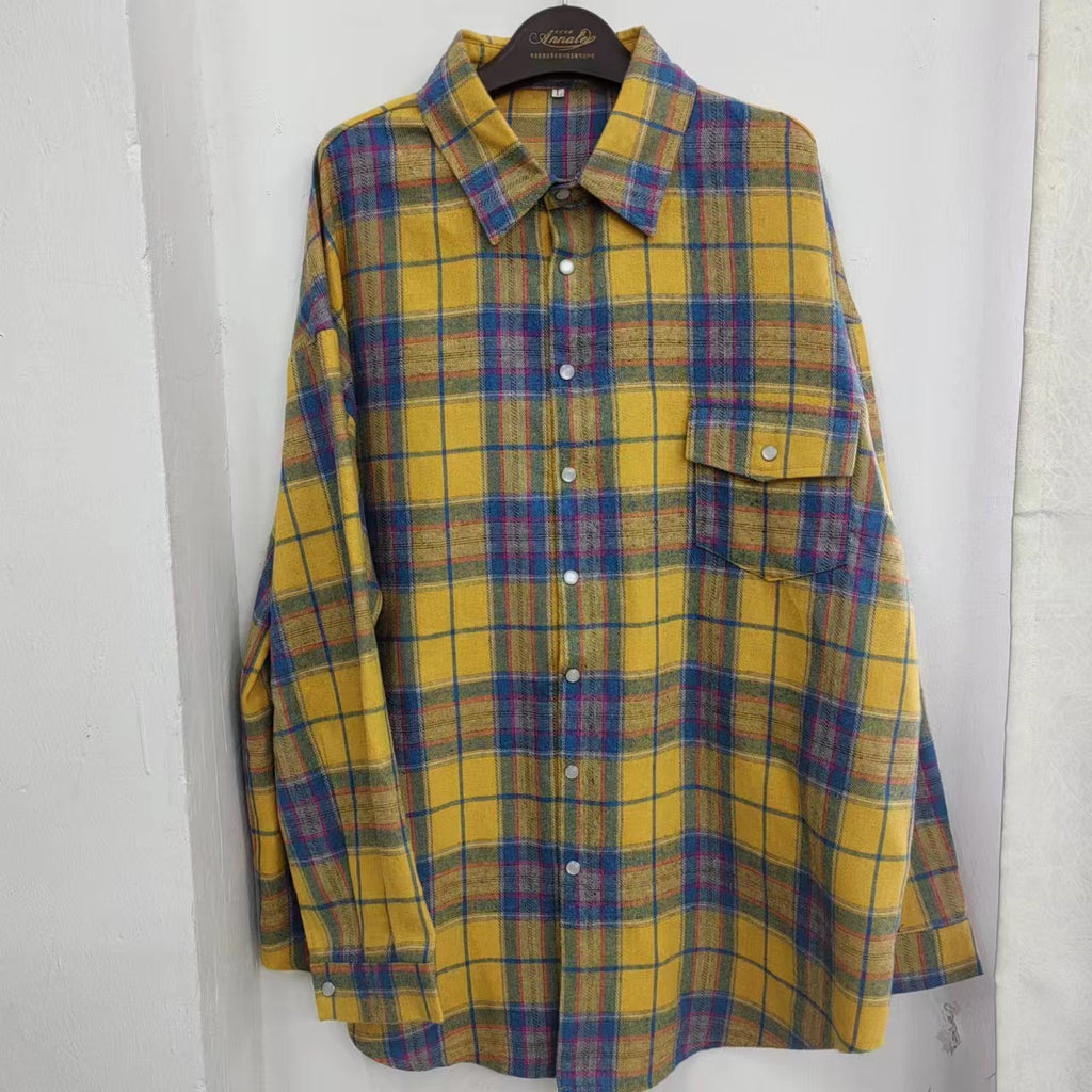 Chemise pour femme d'Amazon Ozon Style rétro enroulé Printemps Automne Hiver Plaid Poche à manches longues
