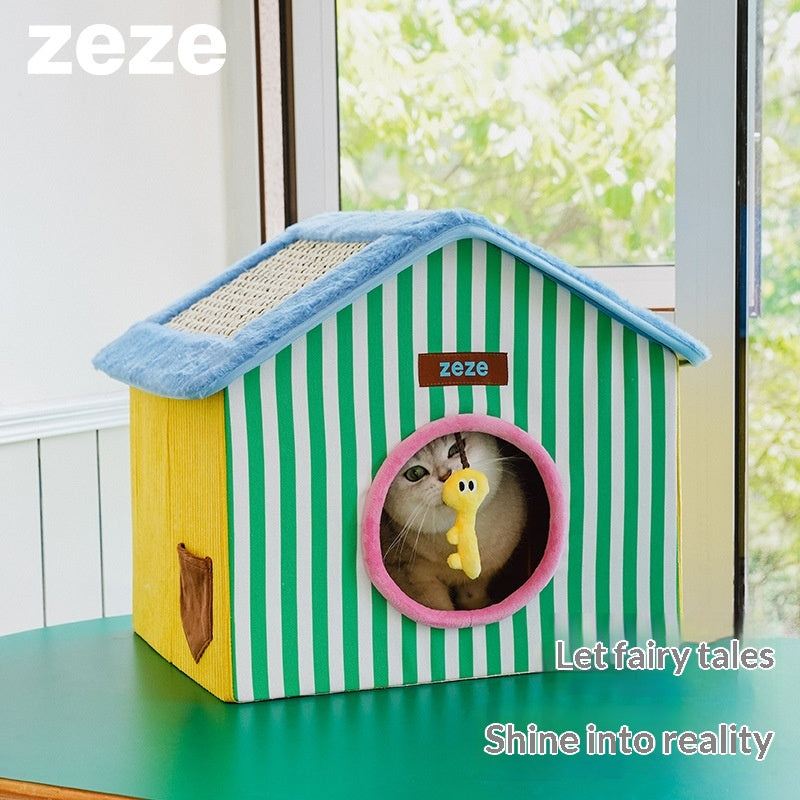 Warm Foldable Enclosed Cat Sleeping House