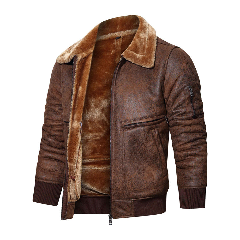 Veste de cuir et de fourrure d'automne et d'hiver pour hommes