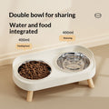 Dual-bowl Spill-proof Water-and-food-in-one Cat Bowl