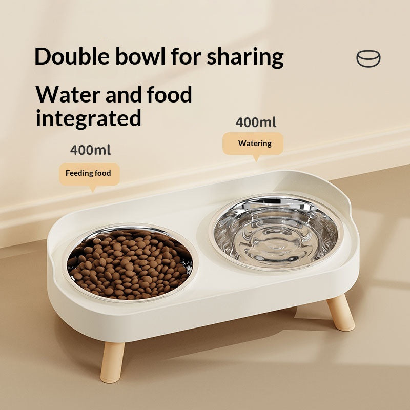 Dual-bowl Spill-proof Water-and-food-in-one Cat Bowl