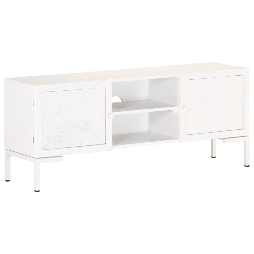 Armoire TV, blanc, 115x30x46 cm, bois de mangue massif