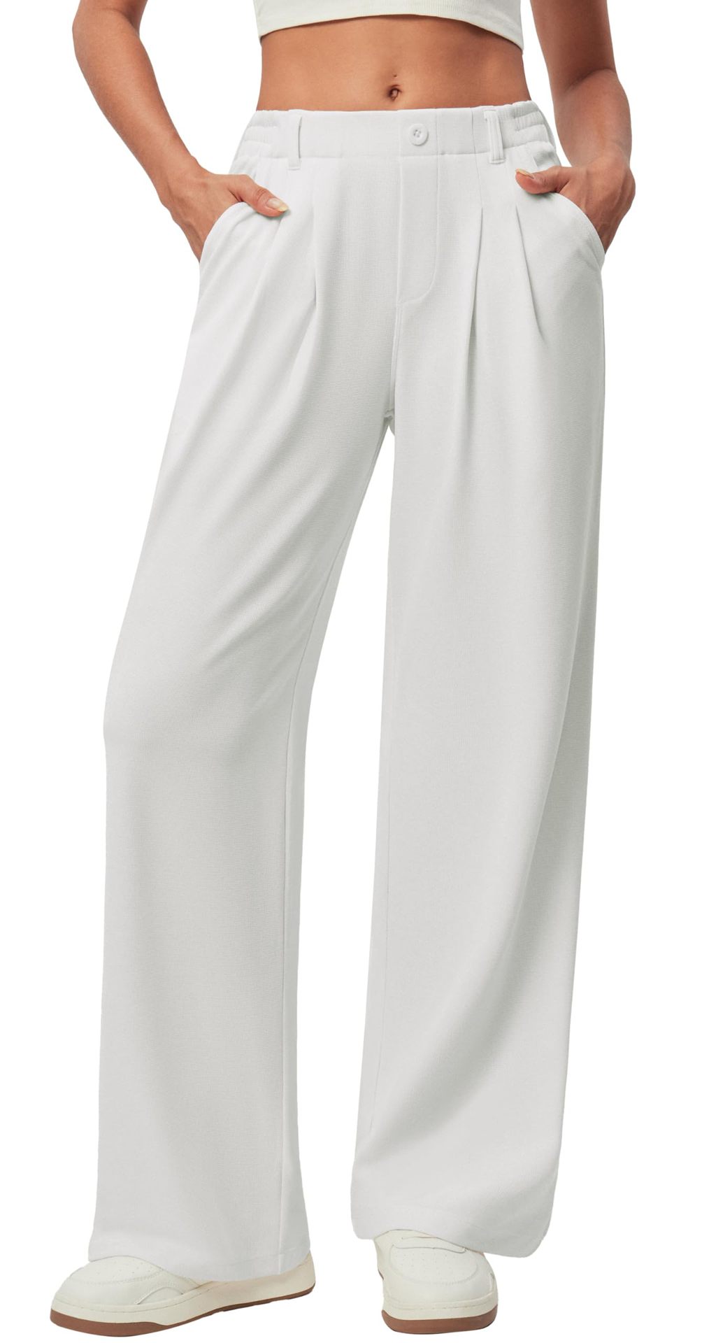 Pantalon de travail à jambes larges pour femmes Gaffle Knit Haut bouton de taille Robe décontractée Pantalon à jambes larges