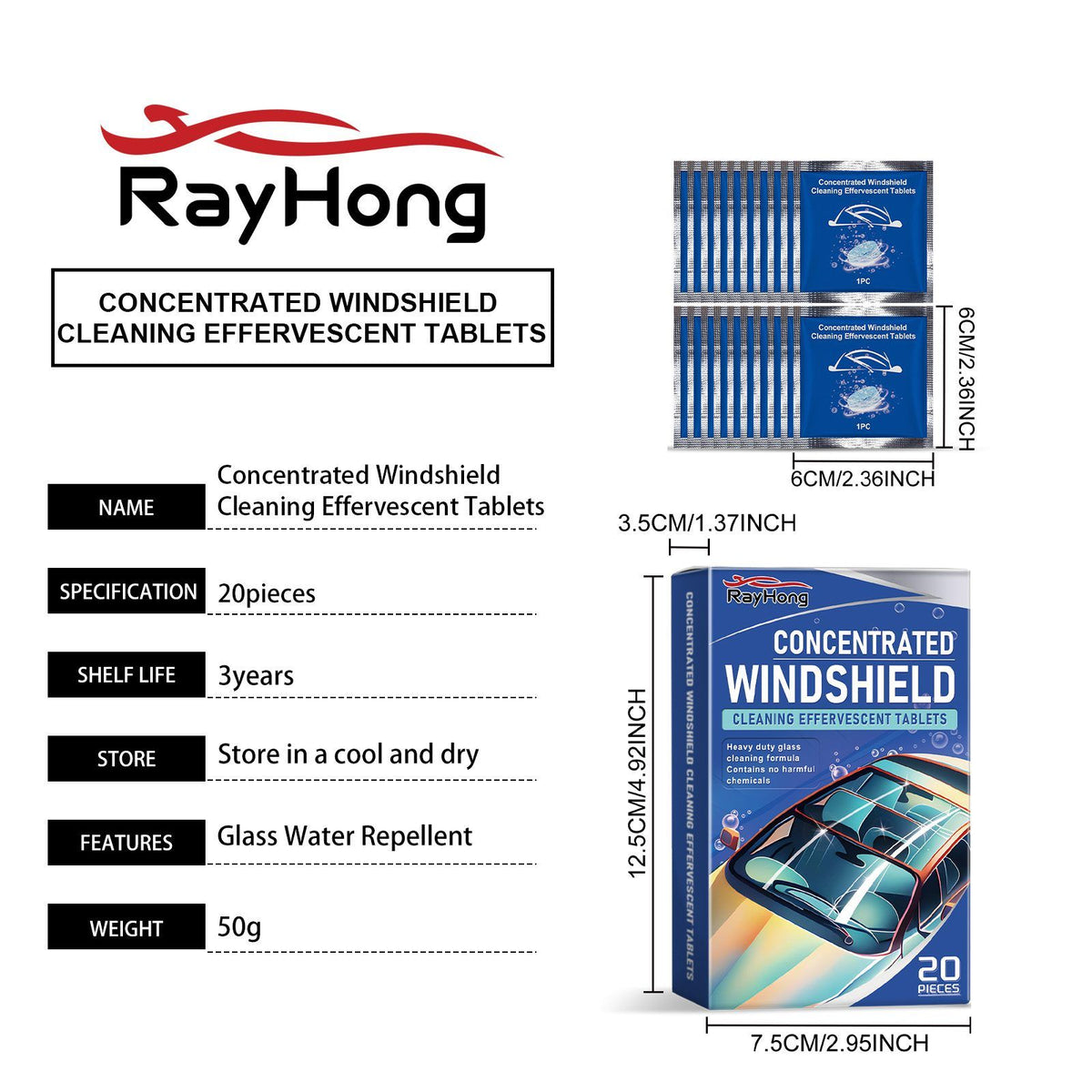 RAYHONG Comprimés de nettoyage par pare-brise