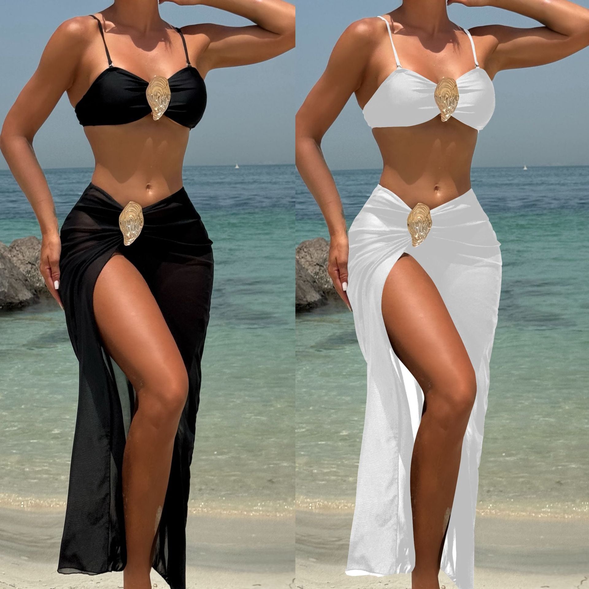 Ensemble de maillots de bain Bandeau métallisé de couleur solide