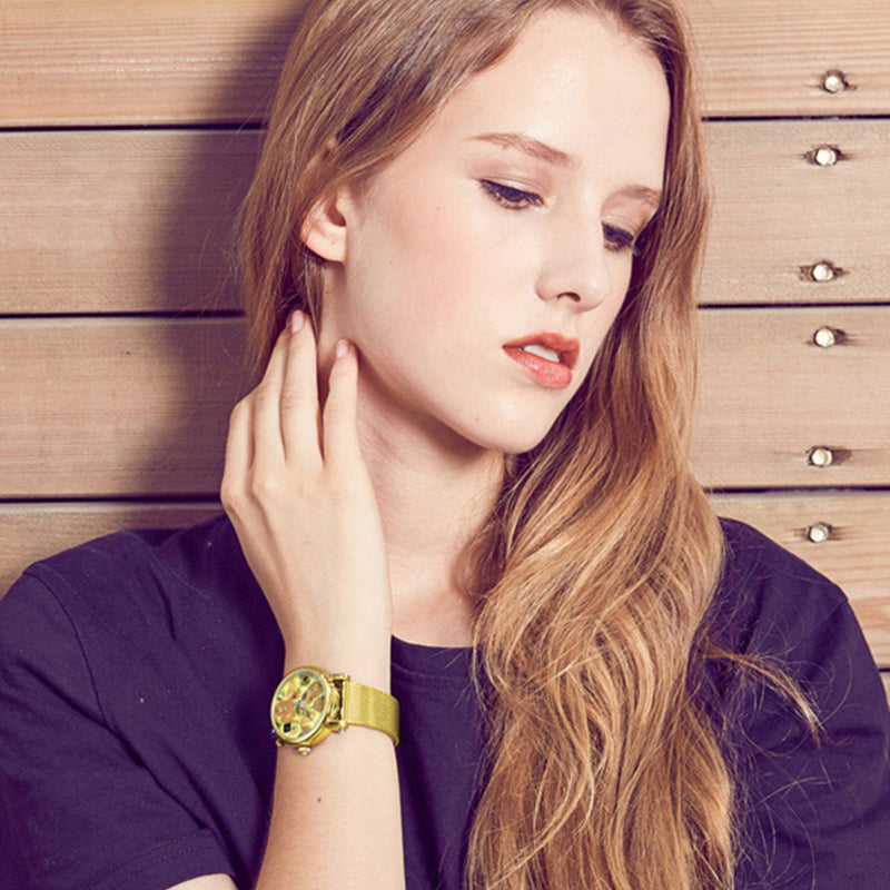 Van Gogh Montre Quartz Femme 3D imprimé peinture à l'huile Cadran Bracelet en acier tournesols