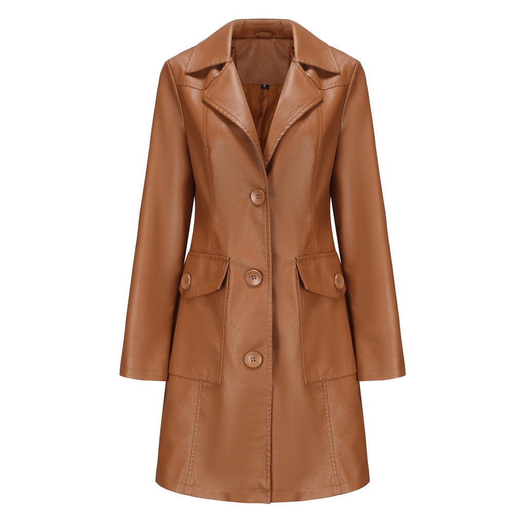 Vêtements de dessus en cuir long pour femmes