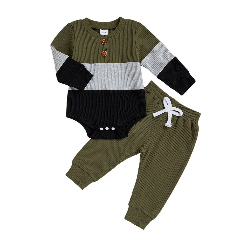 Bébé Garçon Romper Manches longues Couleur-Block Jumpsuit Pantalons à couleurs solides