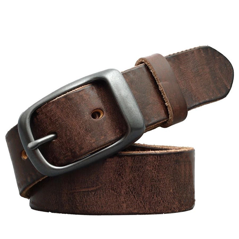 Men's full-grain leather belt with pin buckle
