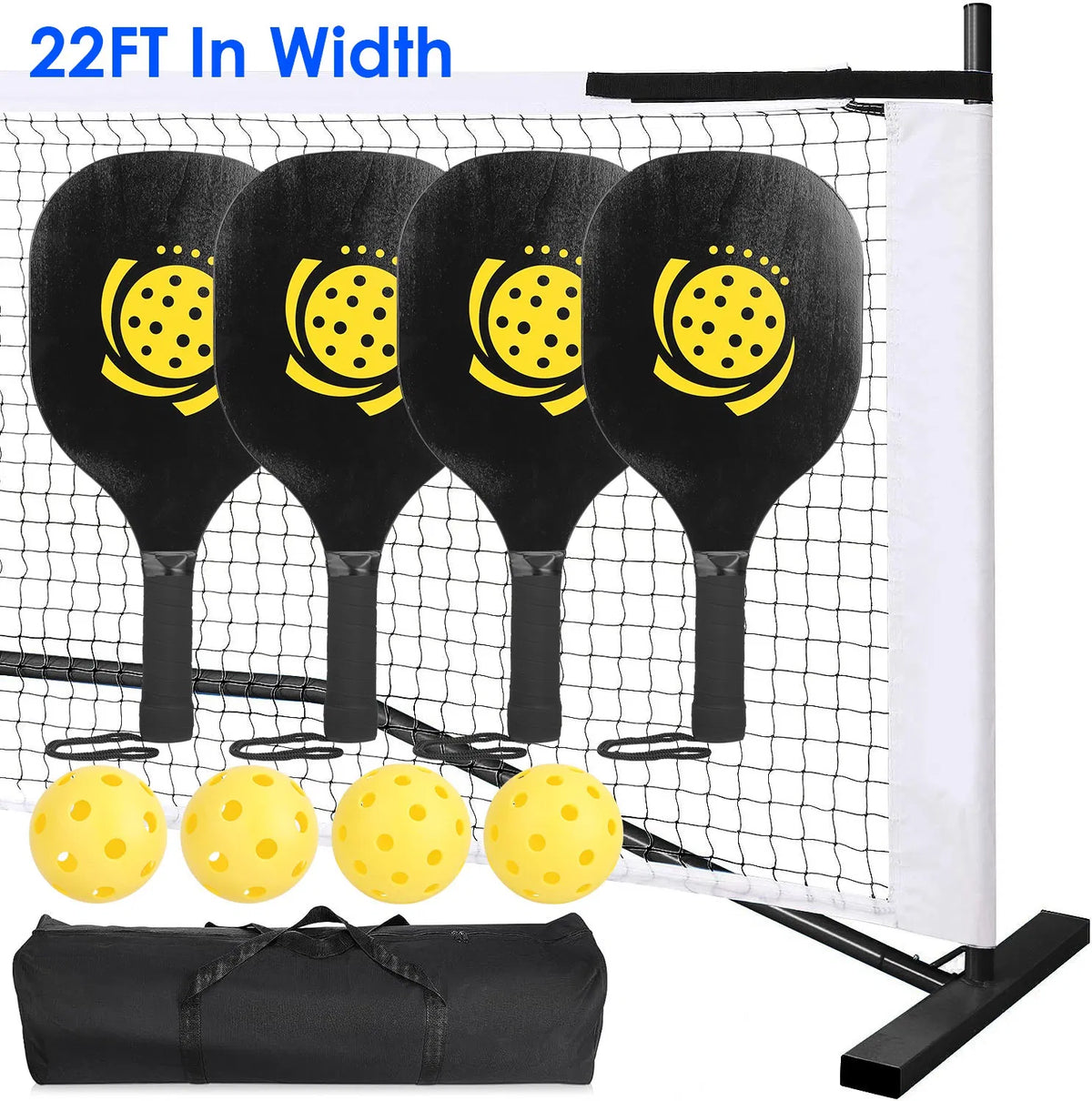 Set de filet de pickleball portable de taille de règlement 22ft Système de filet de pickle avec 4 pickleb