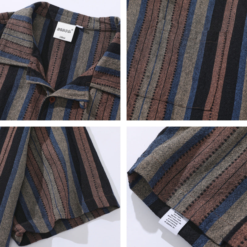 Chemise à manches courtes rayée style retro Amekaji