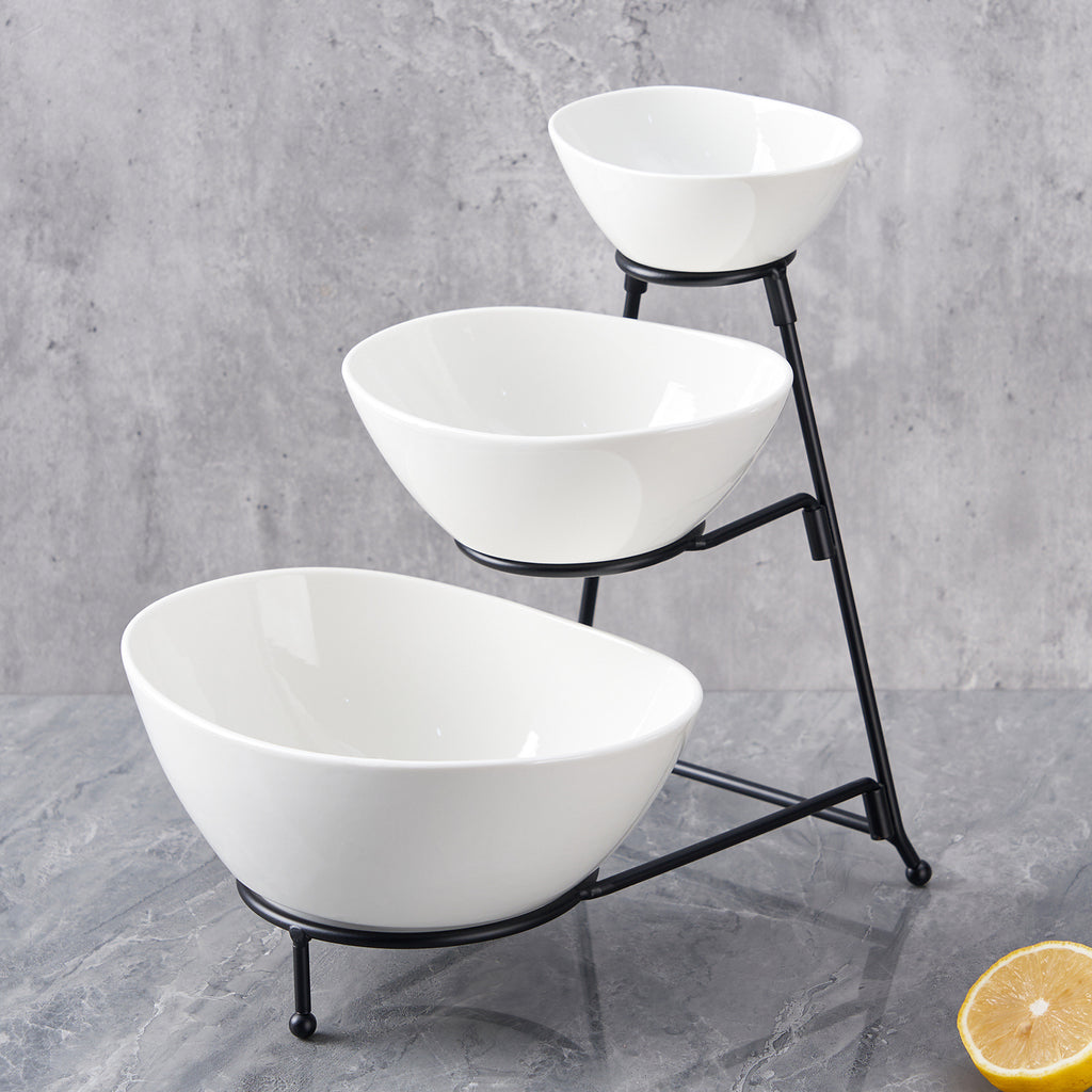 Plateau de fruits en forme de lingot en céramique léger à trois étages pour la maison et le bureau utilisation or-tri