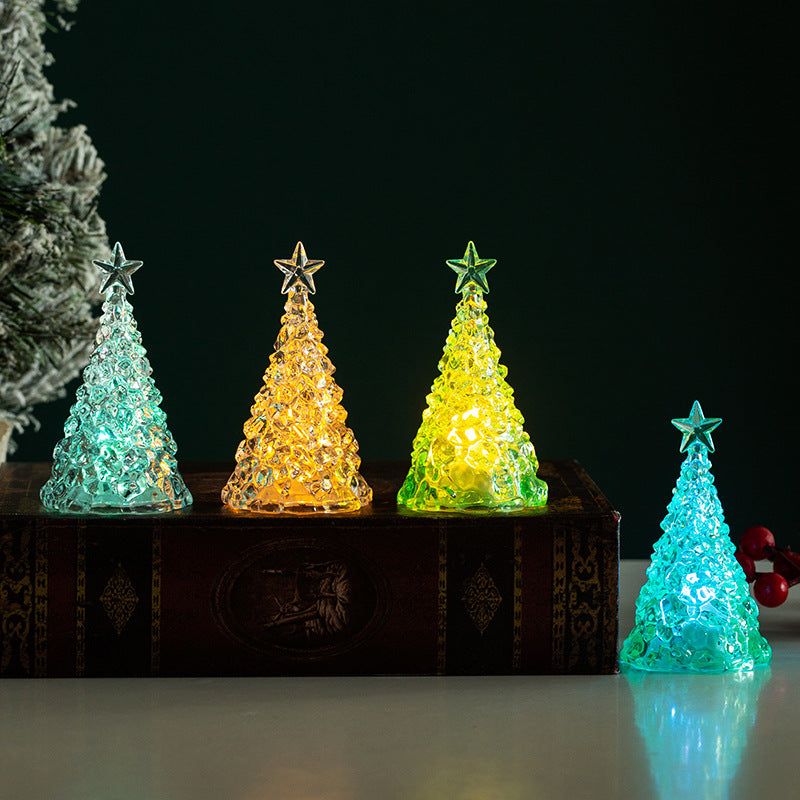 Décoration de Noël Mini lumineux arbre de Noël cristal transparent lumière de nuit bureau