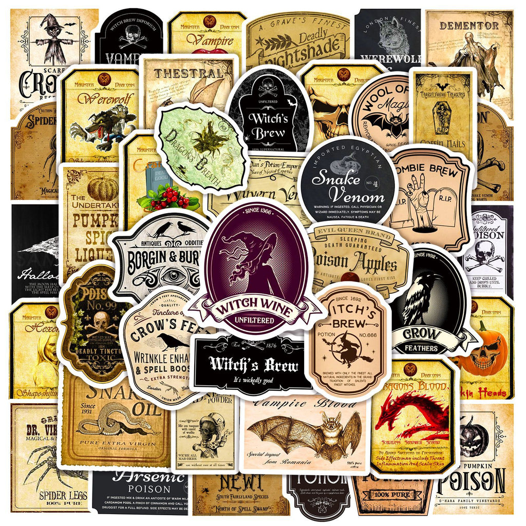 50 vieilles bouteilles d'Halloween avec stickers Graffiti