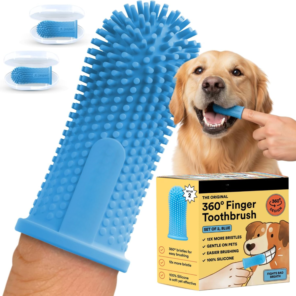 Dog Toothbrush, 360 Dog Tooth Brushing Kit, Finger Toothbrush, Cat Tooth Brush, Teeth Cleaning, Pet Tooth Brush For Small  Large Pets